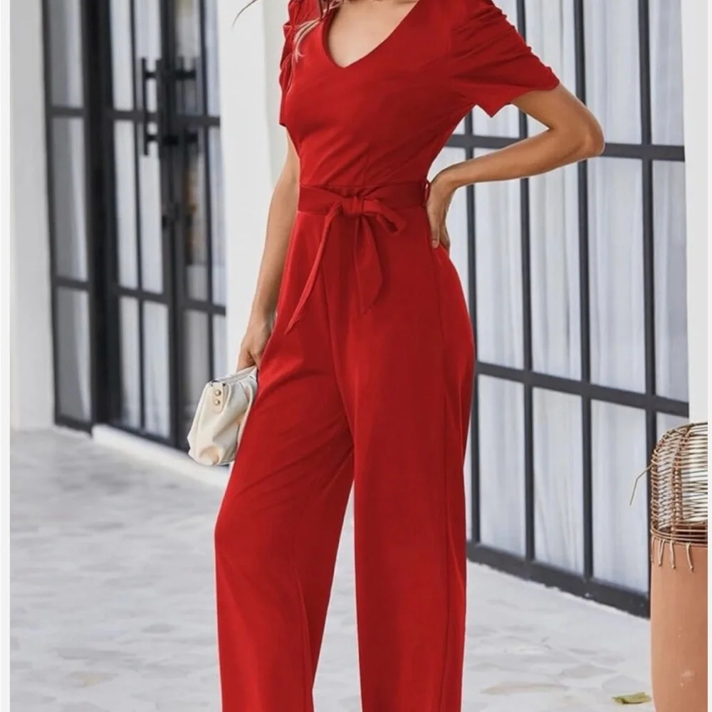 BLENCOT Jumpsuit Short Sleeve Casual v Neck Belted SZ Large NWOT - Picture 2 of 10